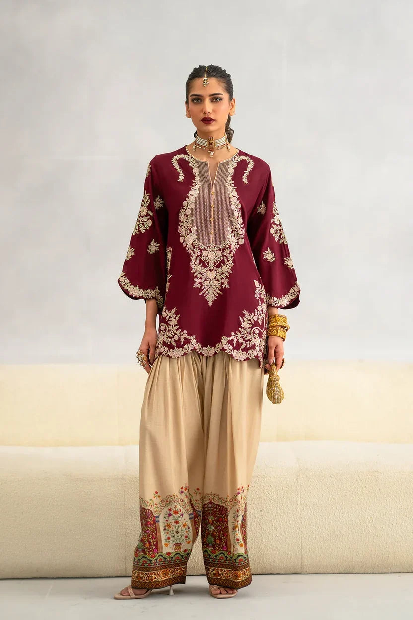Maya Ali Ethnic Mehroon Skin Silk 2PC - IBX PREMIUM