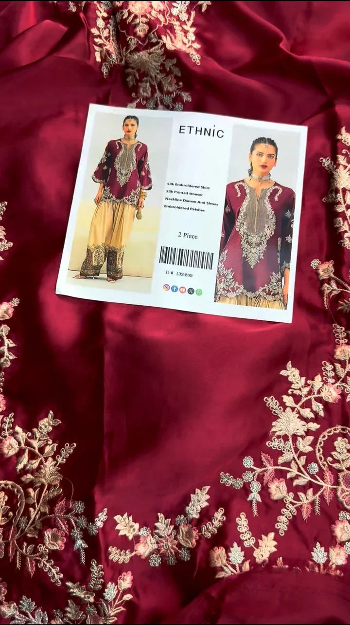 Maya Ali Ethnic Mehroon Skin Silk 2PC - IBX PREMIUM