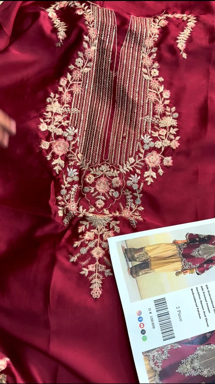 Maya Ali Ethnic Mehroon Skin Silk 2PC - IBX PREMIUM